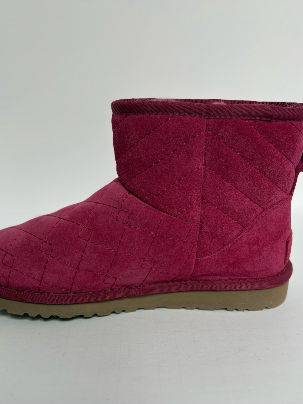 UGG Women's Quilted Raspberry Suede Mini Boot - Size 6 - Picture 10 of 13